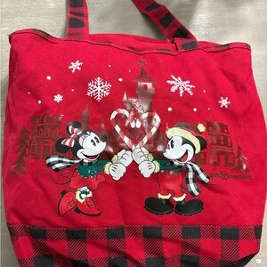 Christmas Disney Red and Black Tote with Mickey and Minnie